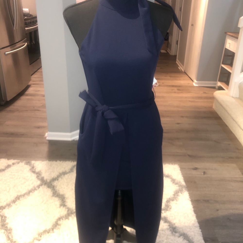 Navy halter high-Lo dress